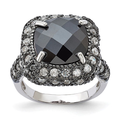 Sterlingsilber Schwarz Beschichtet & Klar Zirkonia Ring (size 6 Nur)
