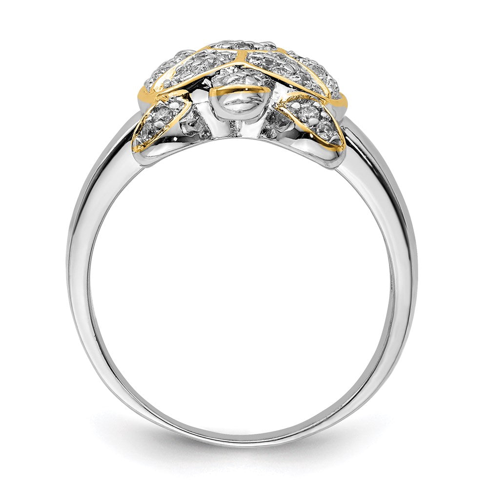 Sterlingsilber Rhodiniert Zirkonia und Glanz Gold Schildkröte Ring