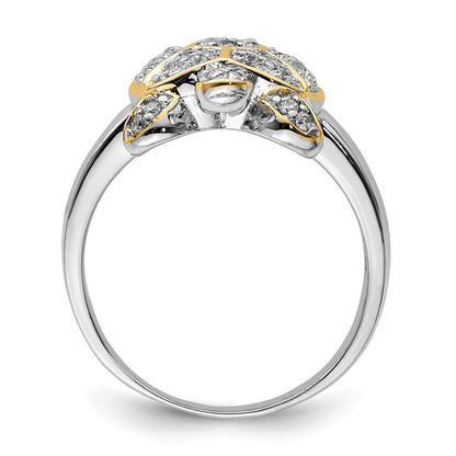 Sterlingsilber Rhodiniert Zirkonia und Glanz Gold Schildkröte Ring