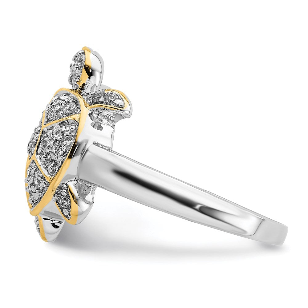 Sterlingsilber Rhodiniert Zirkonia und Glanz Gold Schildkröte Ring