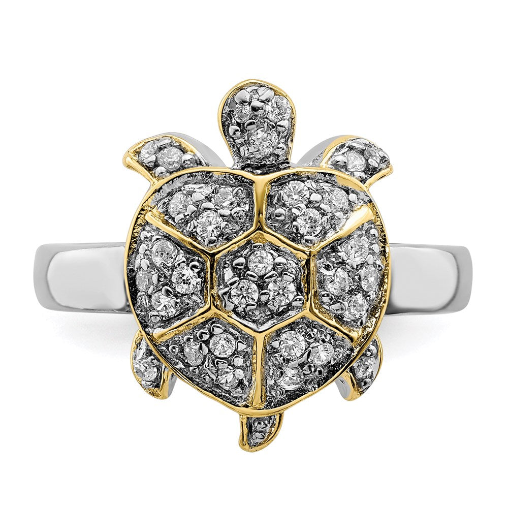 Sterlingsilber Rhodiniert Zirkonia und Glanz Gold Schildkröte Ring