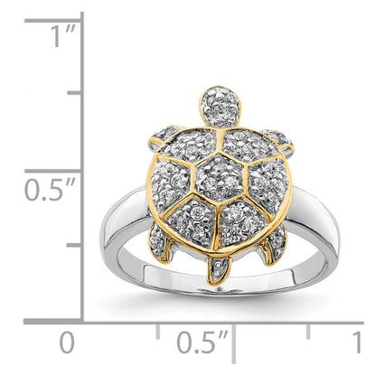 Sterlingsilber Rhodiniert Zirkonia und Glanz Gold Schildkröte Ring