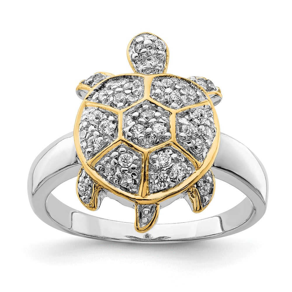 Sterlingsilber Rhodiniert Zirkonia und Glanz Gold Schildkröte Ring