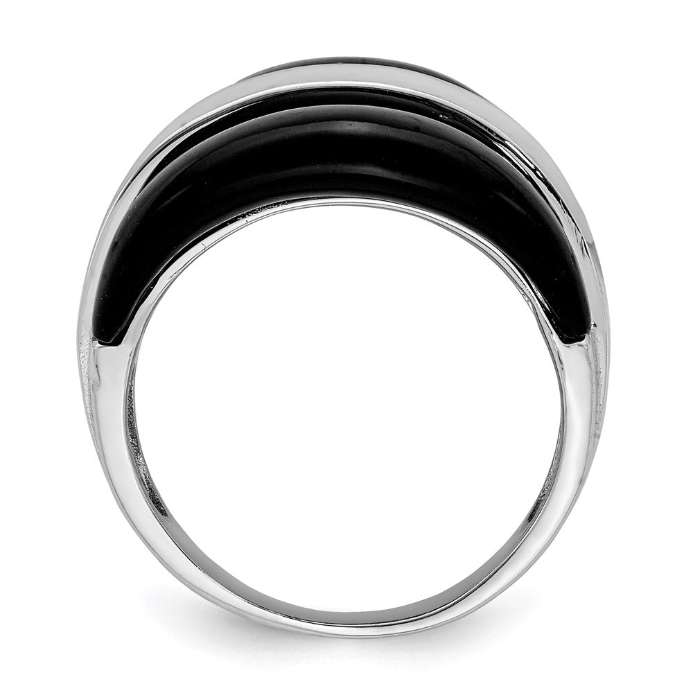 Sterlingsilber Rhodiniert Ring mit Surrounding Onyx Bands Ring (size 8 Nur)