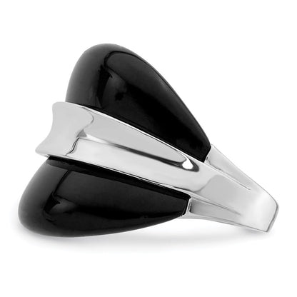 Sterlingsilber Rhodiniert Ring mit Surrounding Onyx Bands Ring (size 8 Nur)