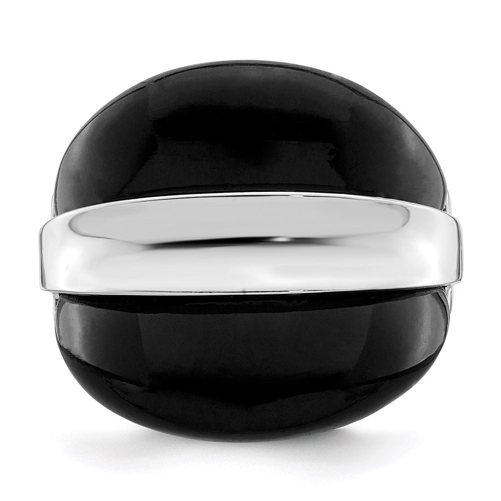 Sterlingsilber Rhodiniert Ring mit Surrounding Onyx Bands Ring (size 8 Nur)