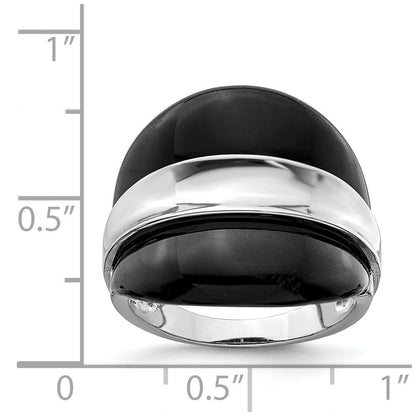 Sterlingsilber Rhodiniert Ring mit Surrounding Onyx Bands Ring (size 8 Nur)
