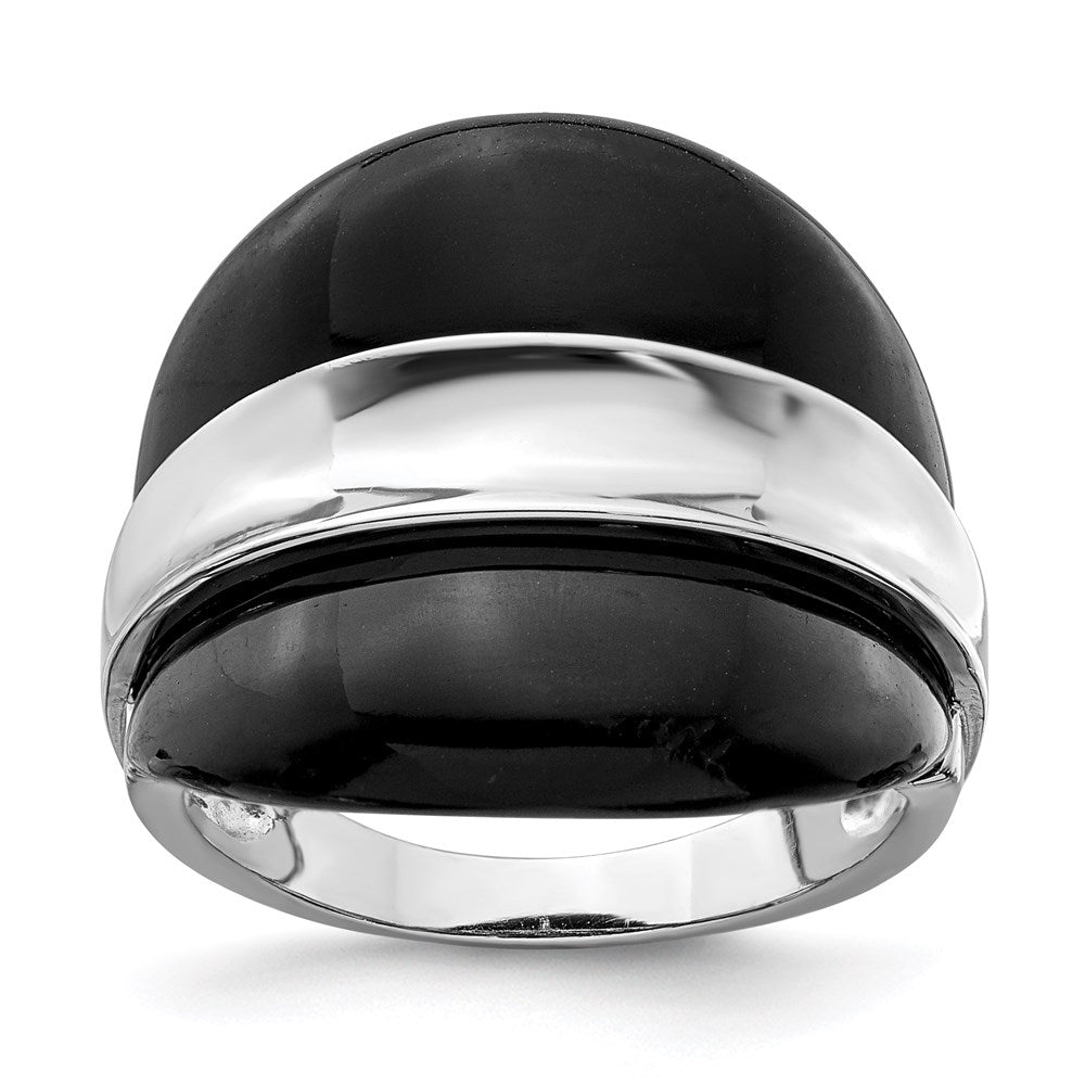 Sterlingsilber Rhodiniert Ring mit Surrounding Onyx Bands Ring (size 8 Nur)