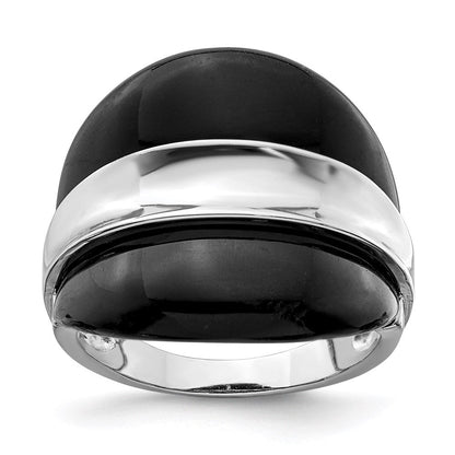 Sterlingsilber Rhodiniert Ring mit Surrounding Onyx Bands Ring (size 8 Nur)