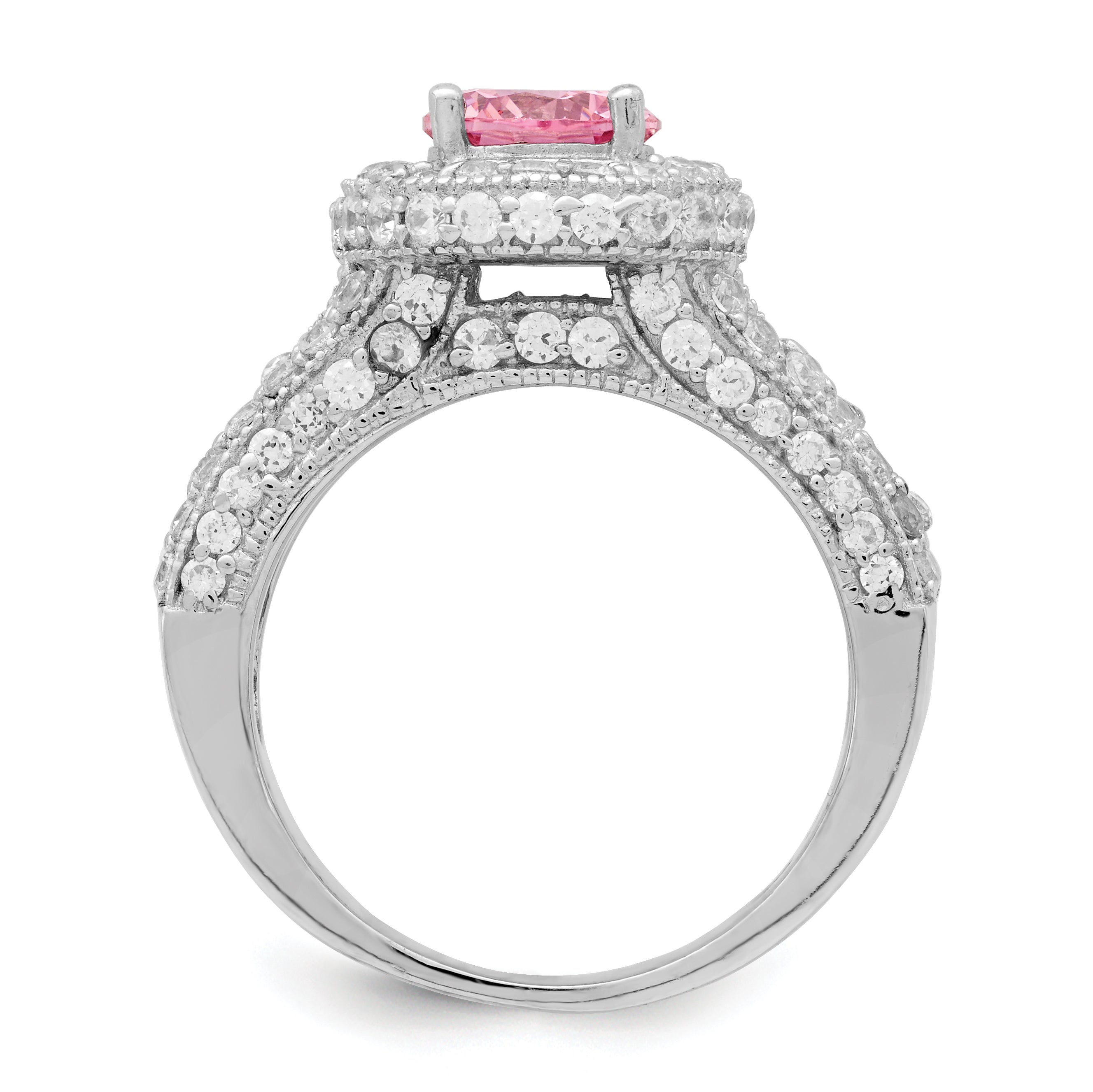 Sterlingsilber Rhodiniert Rund Rosa und Weiß Zirkonia Ring