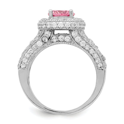 Sterlingsilber Rhodiniert Rund Rosa und Weiß Zirkonia Ring