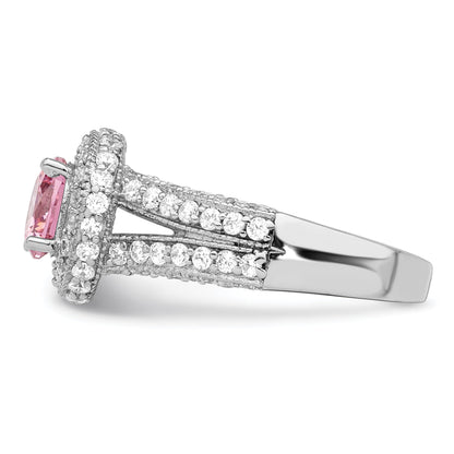 Sterlingsilber Rhodiniert Rund Rosa und Weiß Zirkonia Ring