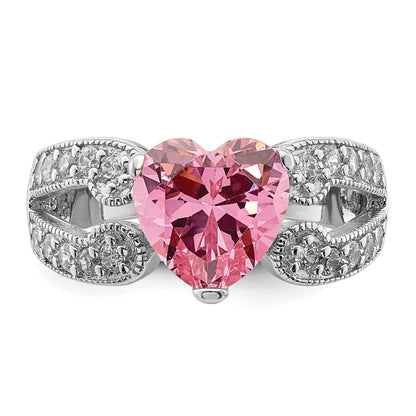 Sterlingsilber Rhodiniert Rund Rosa und Weiß Zirkonia Ring