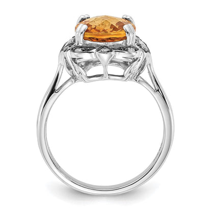Sterlingsilber Citrin & Diamant Oval Ring (size 7 Nur)