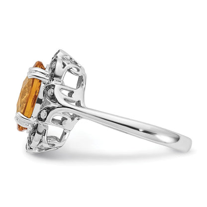 Sterlingsilber Citrin & Diamant Oval Ring (size 7 Nur)