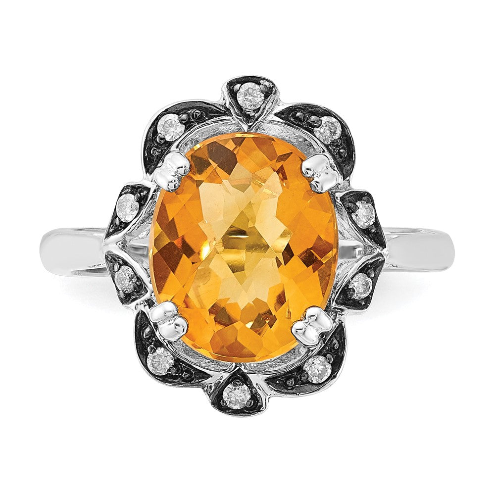Sterlingsilber Citrin & Diamant Oval Ring (size 7 Nur)