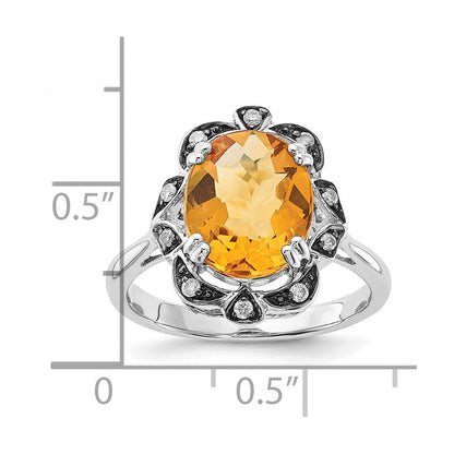 Sterlingsilber Citrin & Diamant Oval Ring (size 7 Nur)