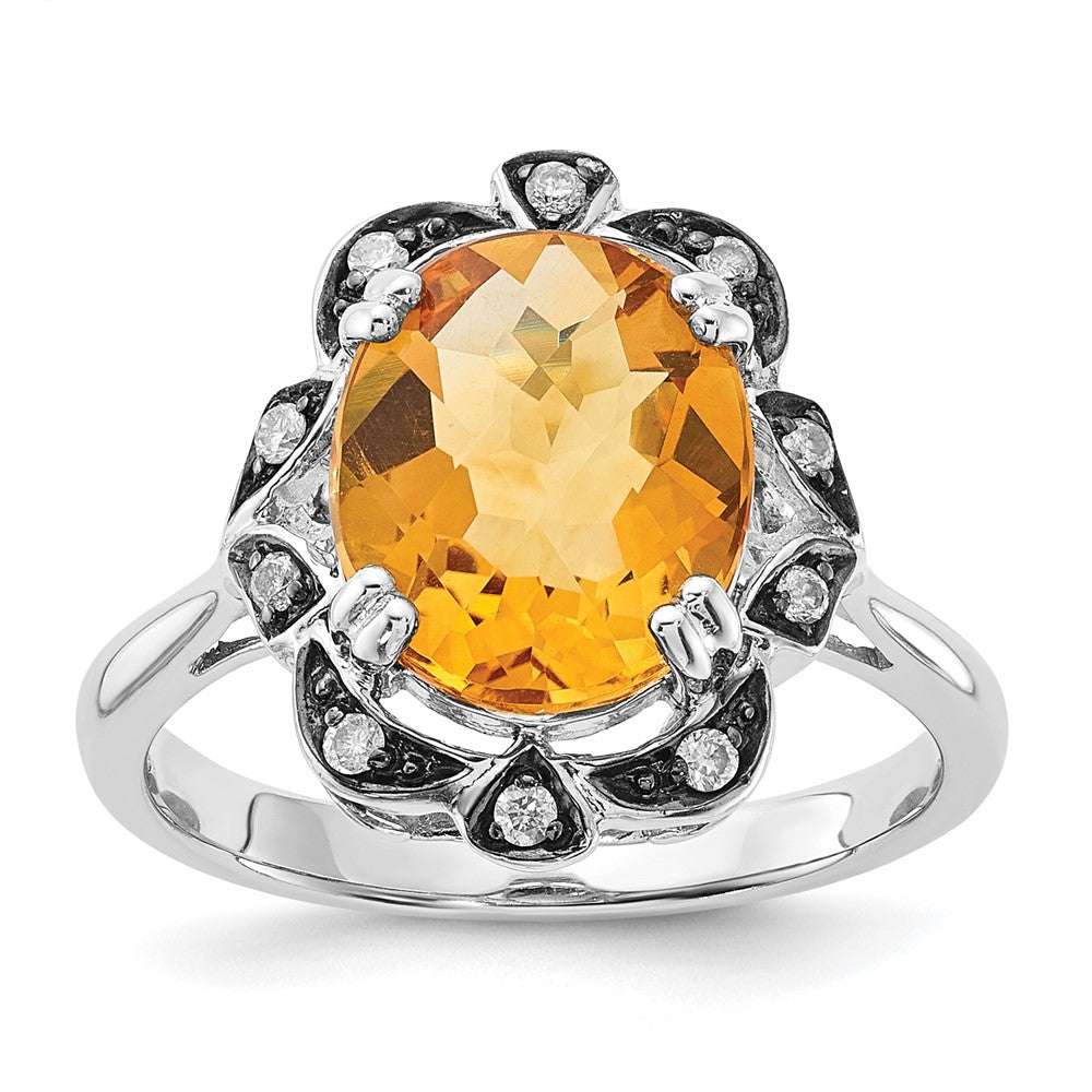 Sterlingsilber Citrin & Diamant Oval Ring (size 7 Nur)