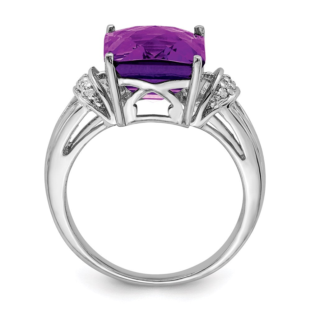 Sterlingsilber Rhodiniert Karo Schliff Amethyst & Diamant Ring (size 7 Nur)