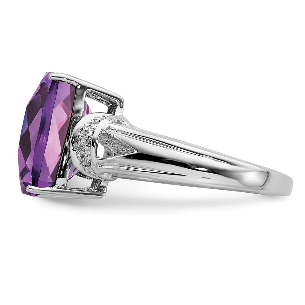 Sterlingsilber Rhodiniert Karo Schliff Amethyst & Diamant Ring (size 7 Nur)