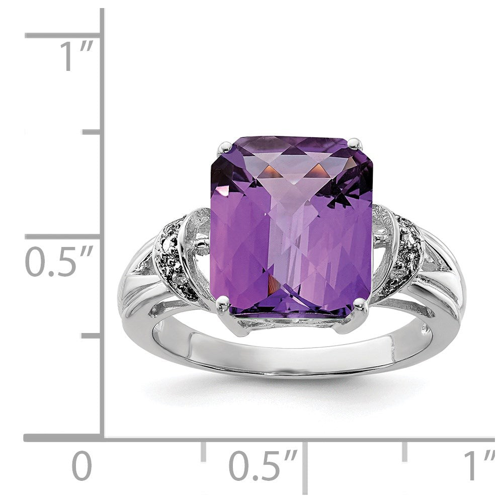 Sterlingsilber Rhodiniert Karo Schliff Amethyst & Diamant Ring (size 7 Nur)