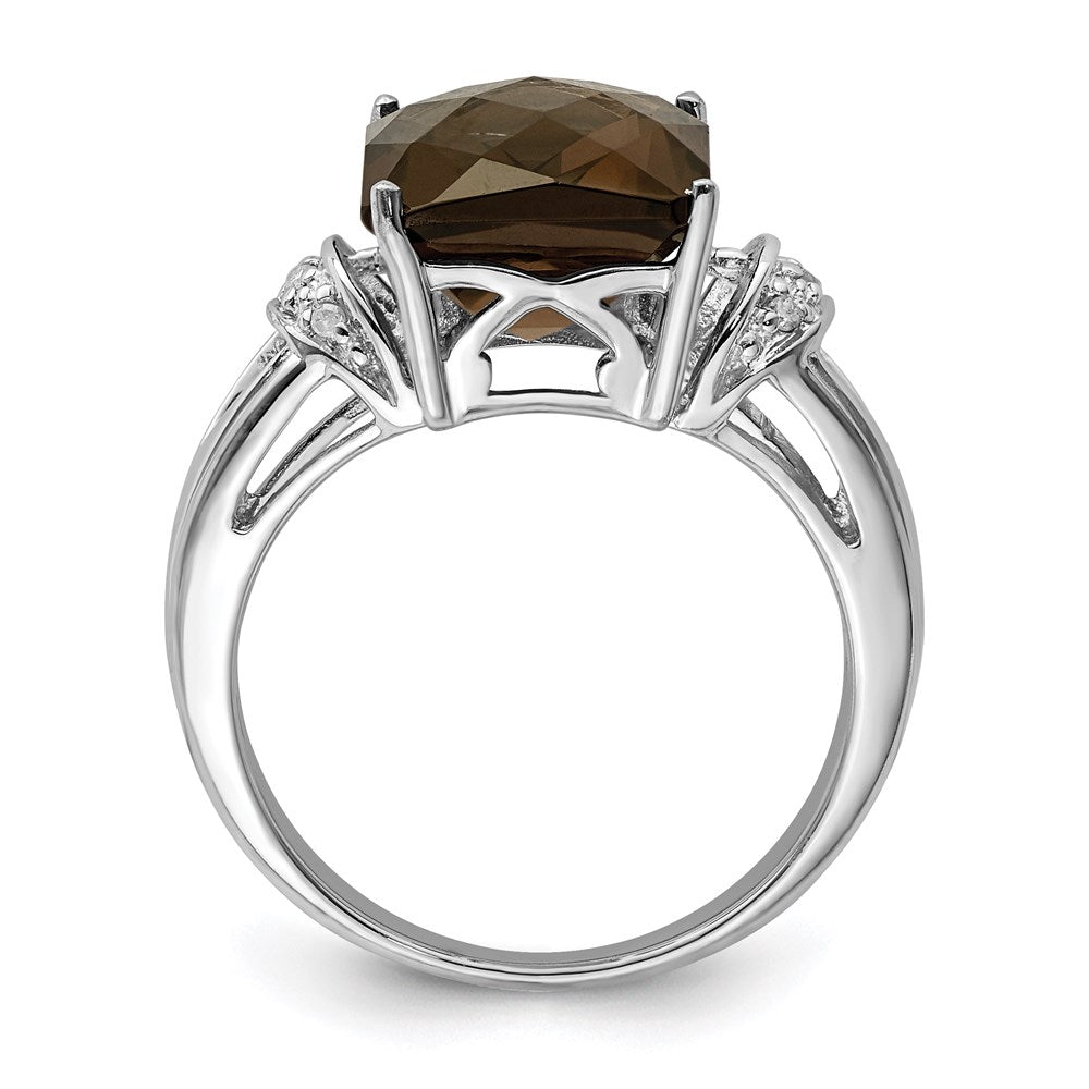 Sterlingsilber Rhodium Octagonal Karo Schliff Rauch Quarz & Diamant Ring (size 7 Nur)