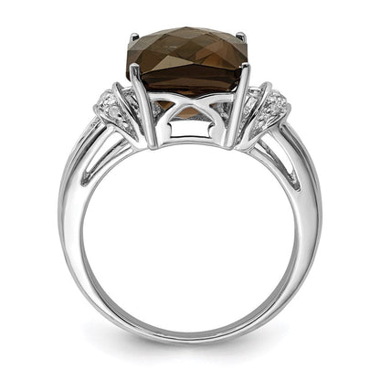 Sterlingsilber Rhodium Octagonal Karo Schliff Rauch Quarz & Diamant Ring (size 7 Nur)