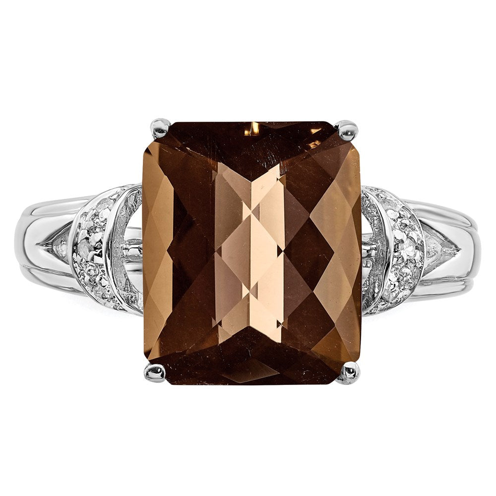 Sterlingsilber Rhodium Octagonal Karo Schliff Rauch Quarz & Diamant Ring (size 7 Nur)