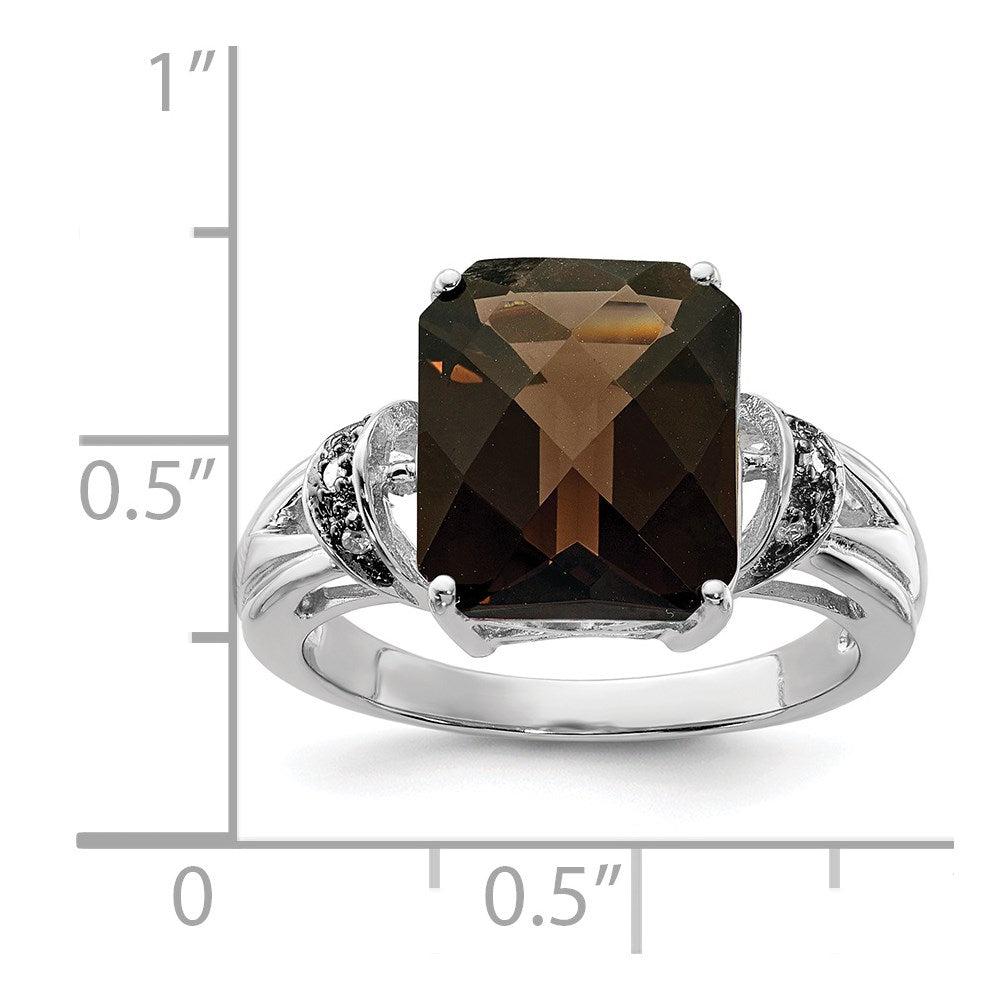 Sterlingsilber Rhodium Octagonal Karo Schliff Rauch Quarz & Diamant Ring (size 7 Nur)