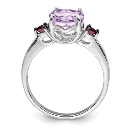 Sterlingsilber Rhodium Rosa Quarz & Rhodolith Granat Ring