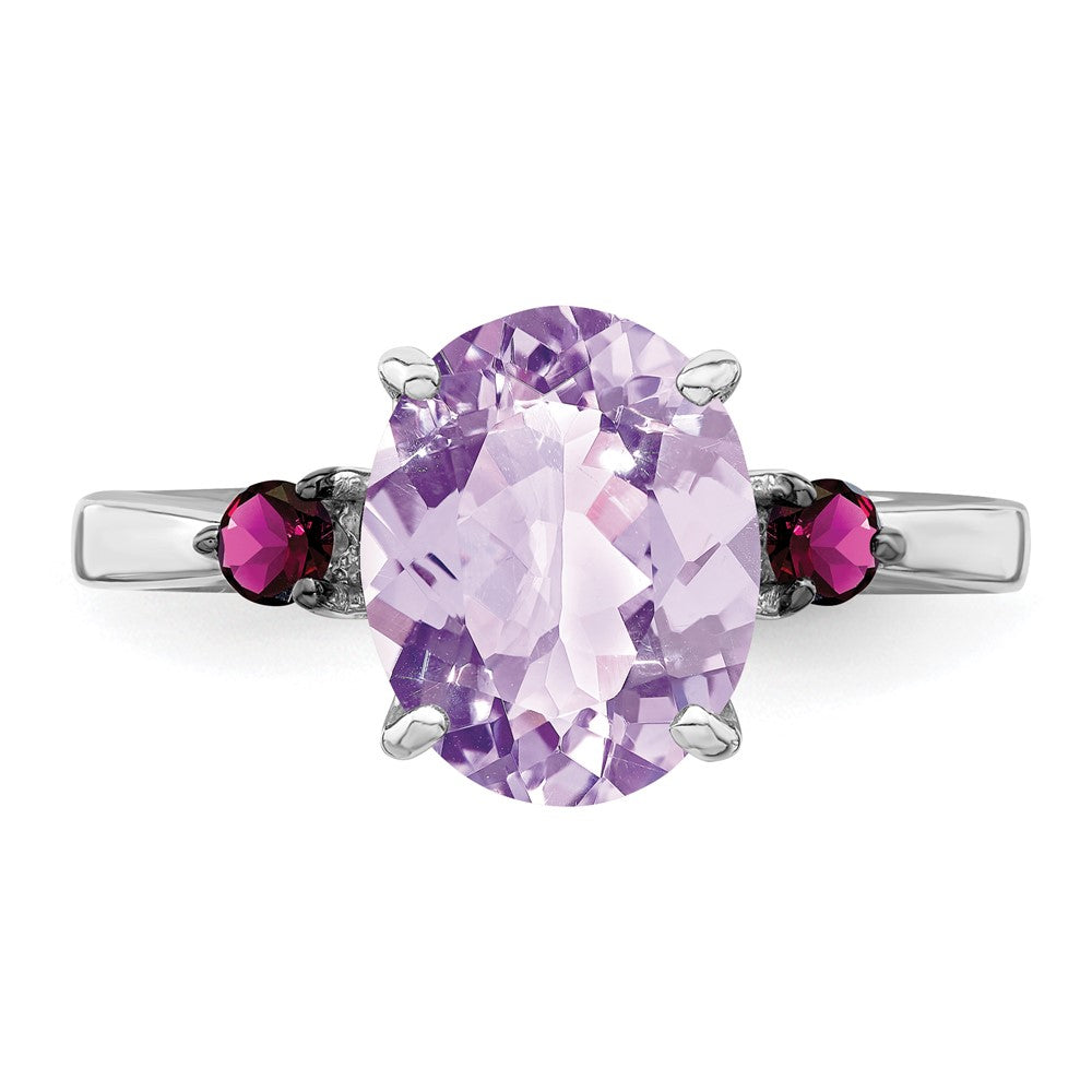 Sterlingsilber Rhodium Rosa Quarz & Rhodolith Granat Ring