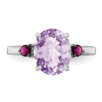 Sterlingsilber Rhodium Rosa Quarz & Rhodolith Granat Ring