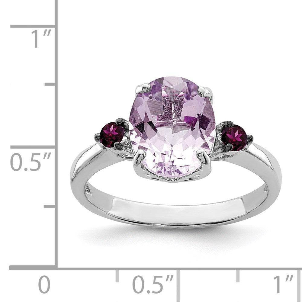 Sterlingsilber Rhodium Rosa Quarz & Rhodolith Granat Ring