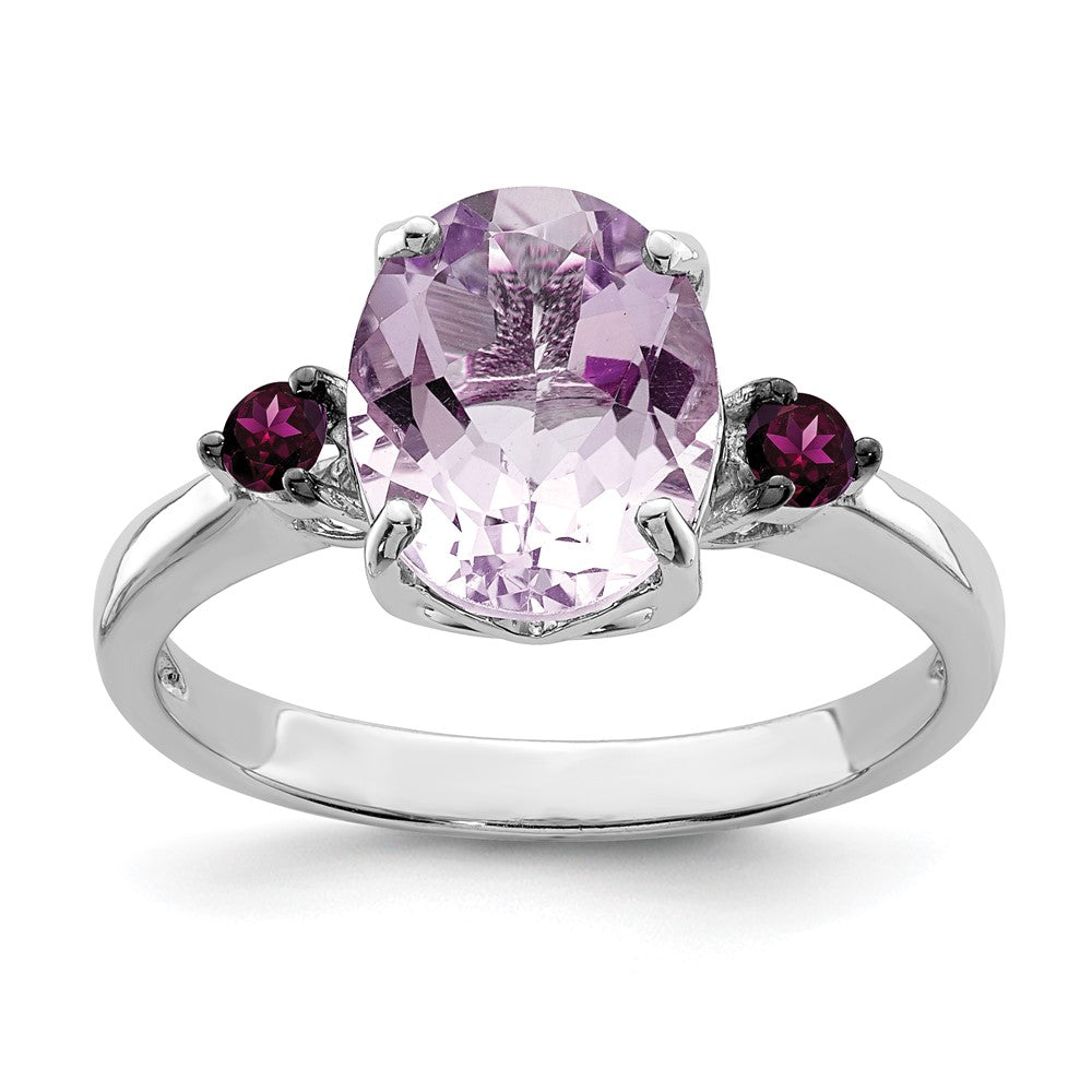 Sterlingsilber Rhodium Rosa Quarz & Rhodolith Granat Ring