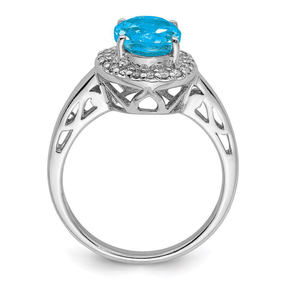Sterlingsilber Rhodium Oval Blautopas & Diamant Ring (size 7 Nur)