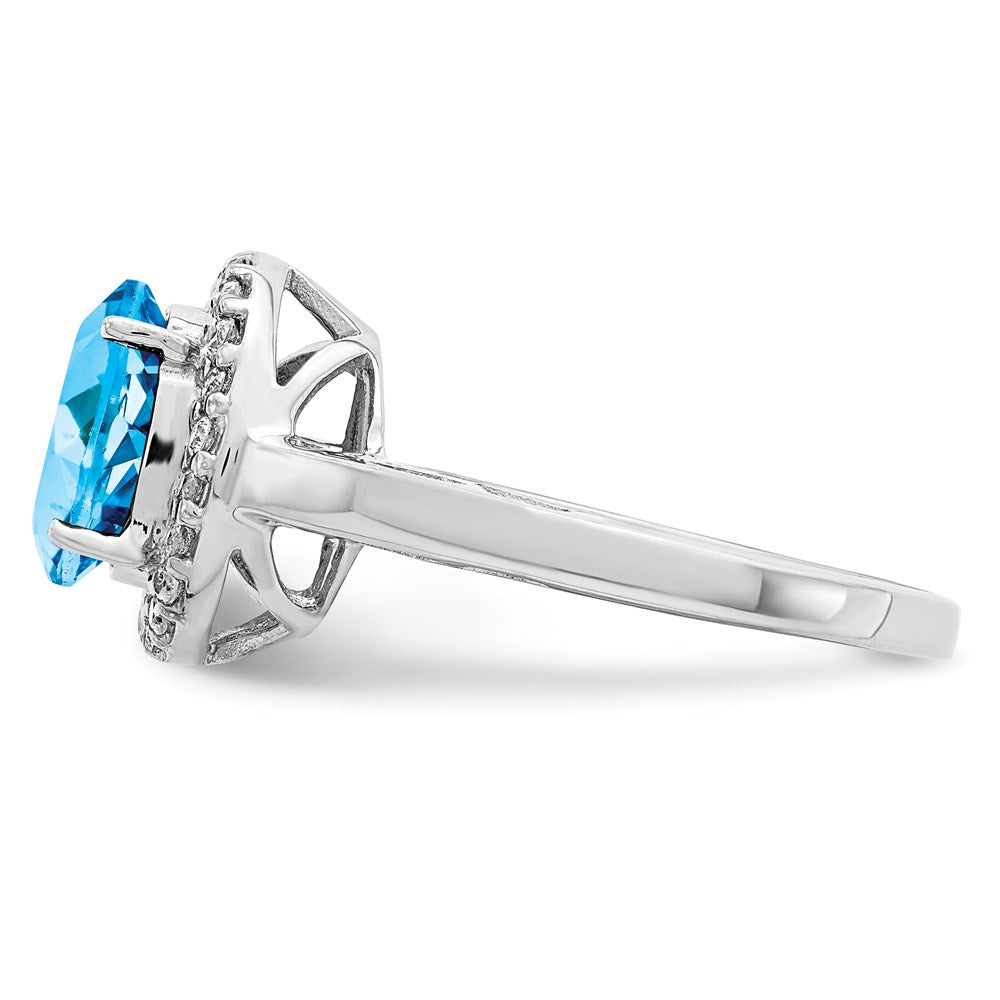 Sterlingsilber Rhodium Oval Blautopas & Diamant Ring (size 7 Nur)