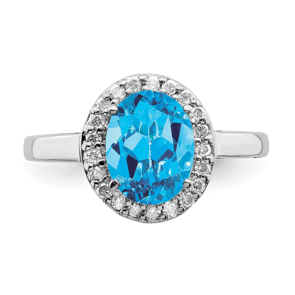 Sterlingsilber Rhodium Oval Blautopas & Diamant Ring (size 7 Nur)