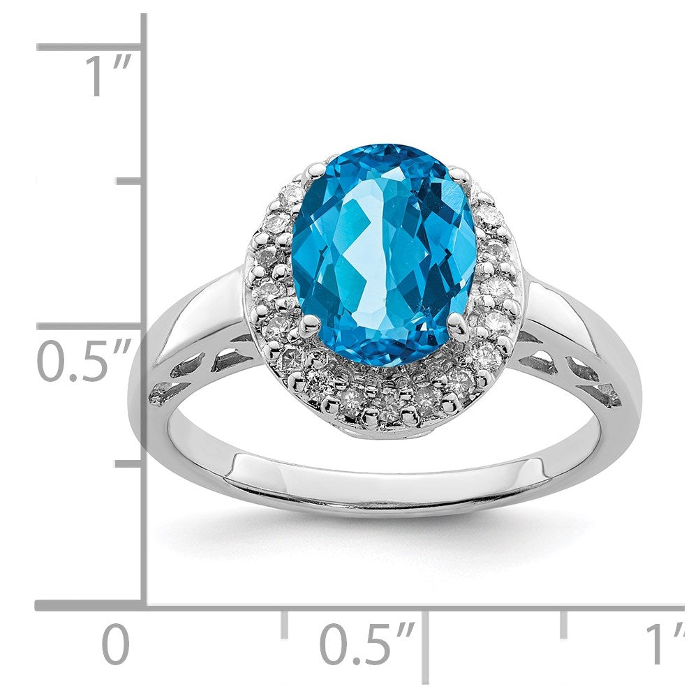 Sterlingsilber Rhodium Oval Blautopas & Diamant Ring (size 7 Nur)
