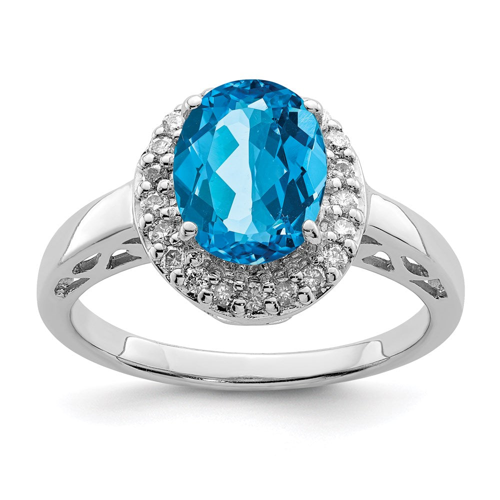 Sterlingsilber Rhodium Oval Blautopas & Diamant Ring (size 7 Nur)