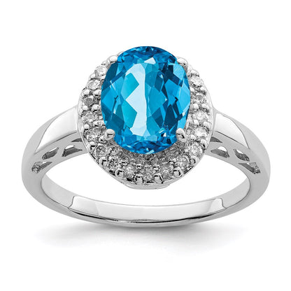 Sterlingsilber Rhodium Oval Blautopas & Diamant Ring (size 7 Nur)