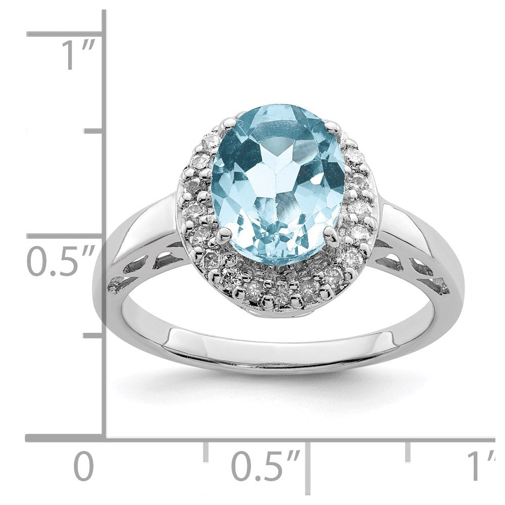 Sterlingsilber Rhodium Himmel Blautopas & Diamant Ring (size 7 Nur)