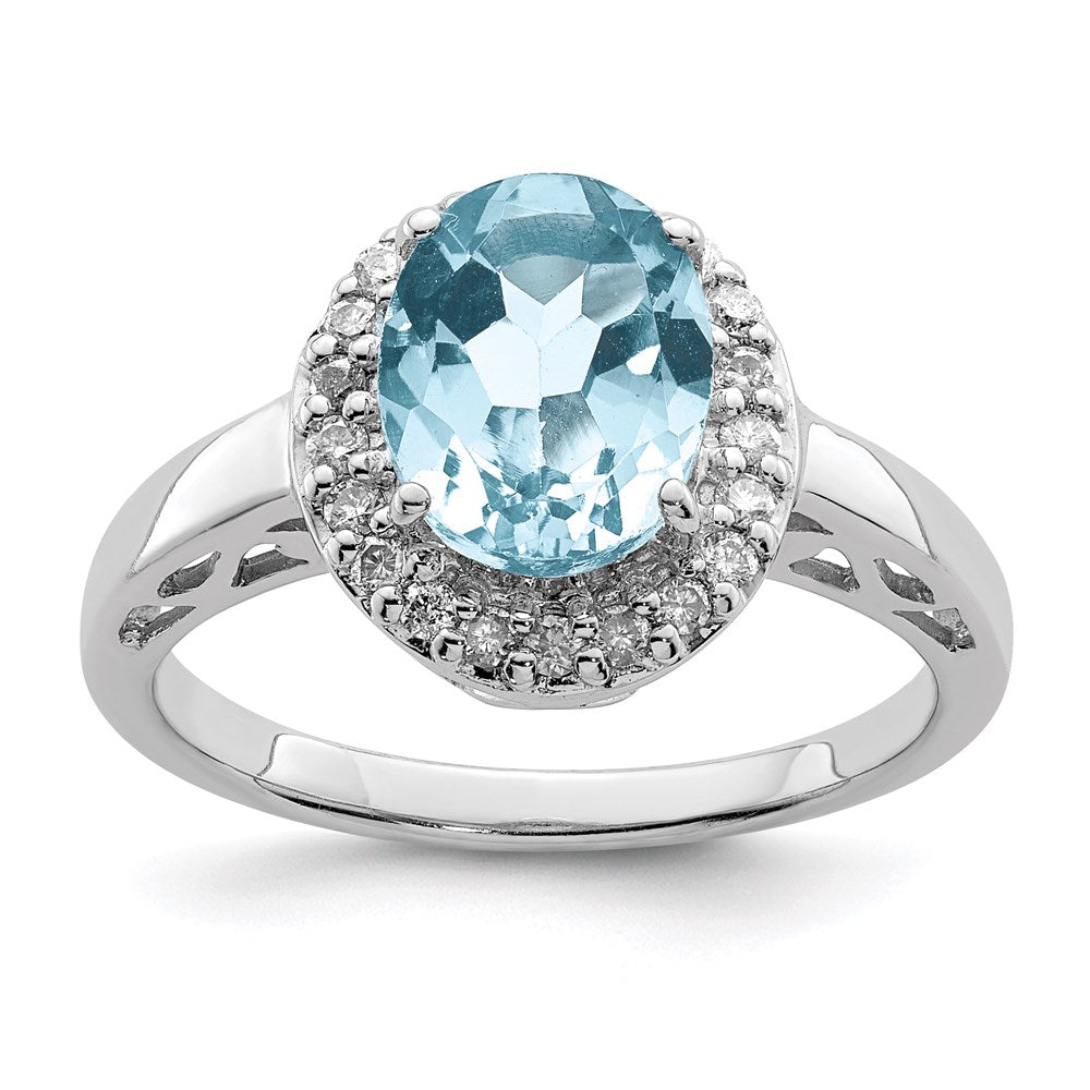 Sterlingsilber Rhodium Himmel Blautopas & Diamant Ring (size 7 Nur)