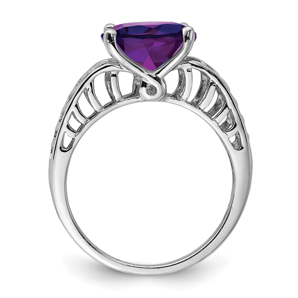 Sterlingsilber Rhodiniert Oval Amethyst Ring (size 7 Nur)