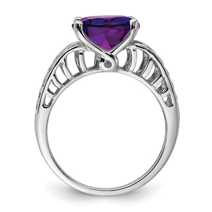 Sterlingsilber Rhodiniert Oval Amethyst Ring (size 7 Nur)