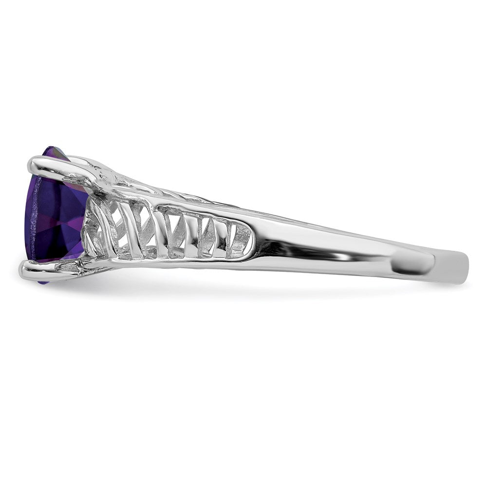 Sterlingsilber Rhodiniert Oval Amethyst Ring (size 7 Nur)
