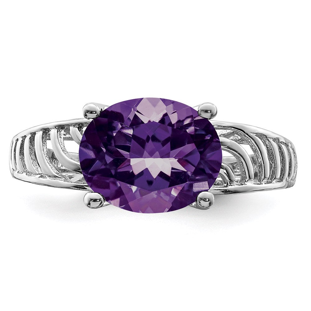 Sterlingsilber Rhodiniert Oval Amethyst Ring (size 7 Nur)