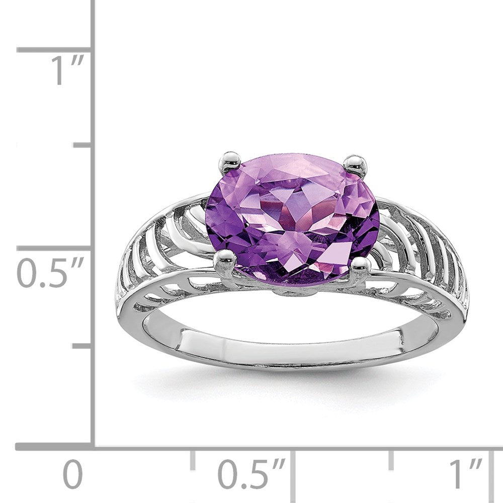 Sterlingsilber Rhodiniert Oval Amethyst Ring (size 7 Nur)