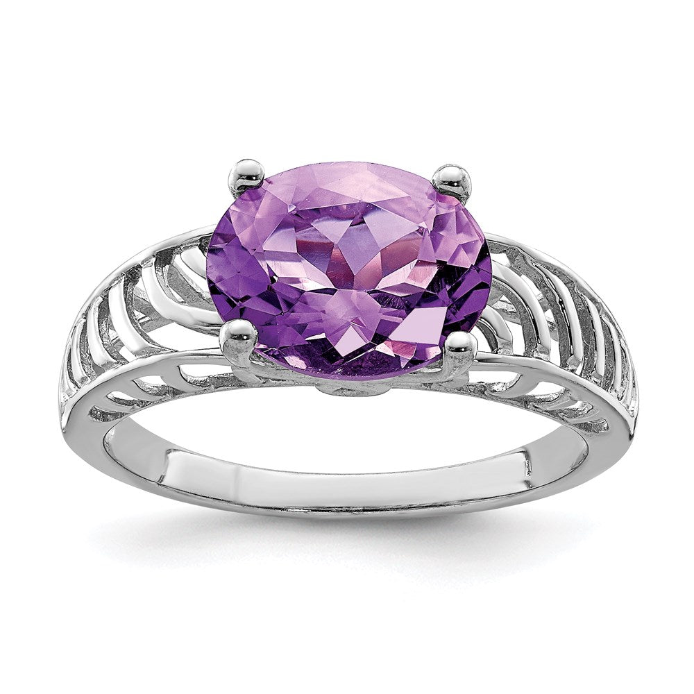 Sterlingsilber Rhodiniert Oval Amethyst Ring (size 7 Nur)