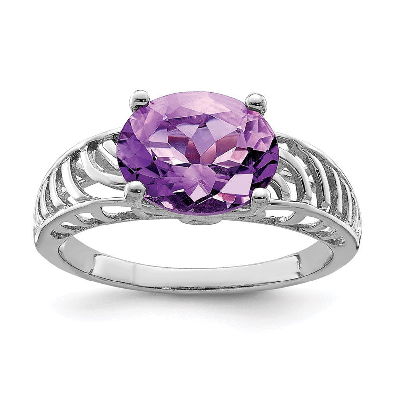 Sterlingsilber Rhodiniert Oval Amethyst Ring (size 7 Nur)