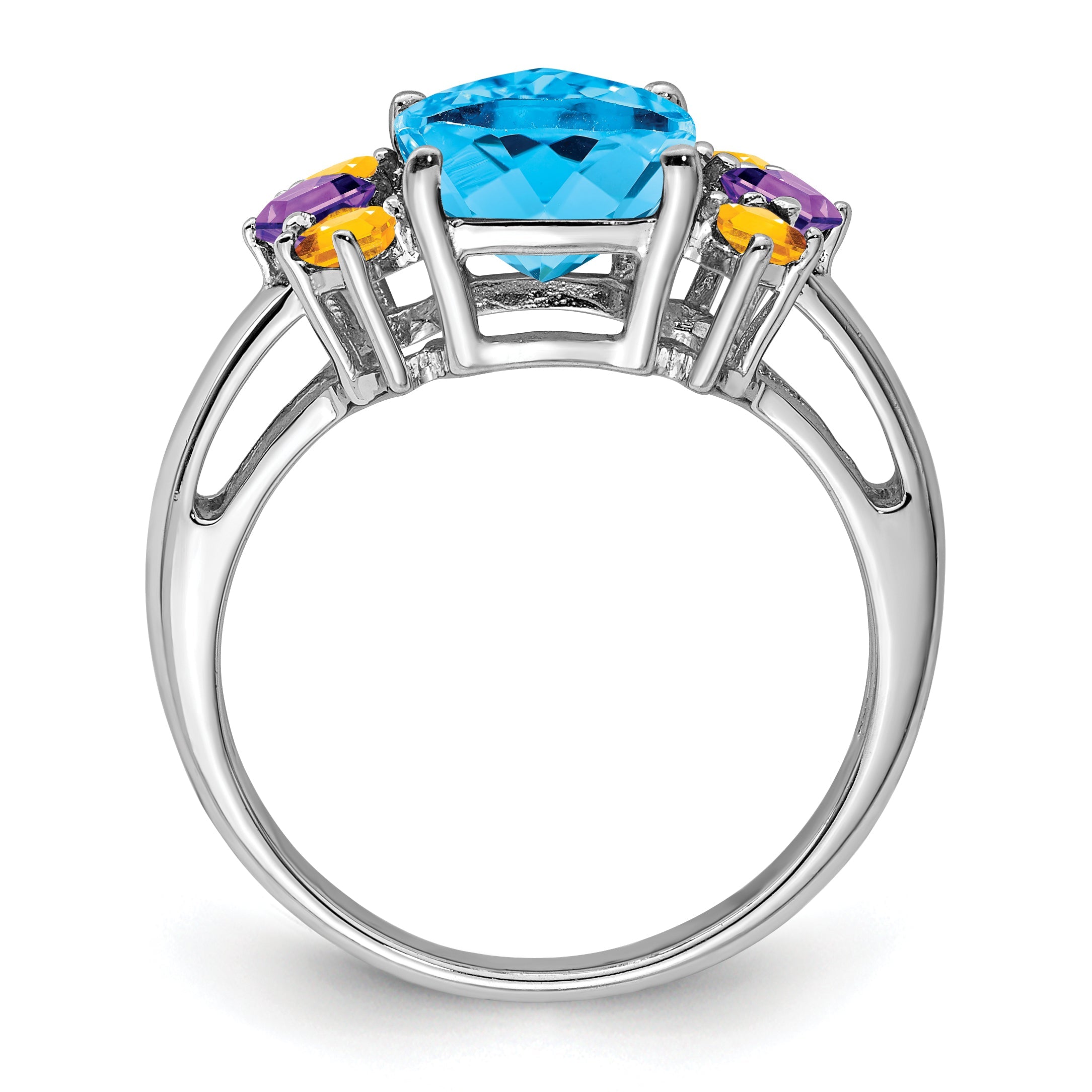Sterlingsilber Rhodium Licht Schweizer Blau, Amethyst & Citrin Ring